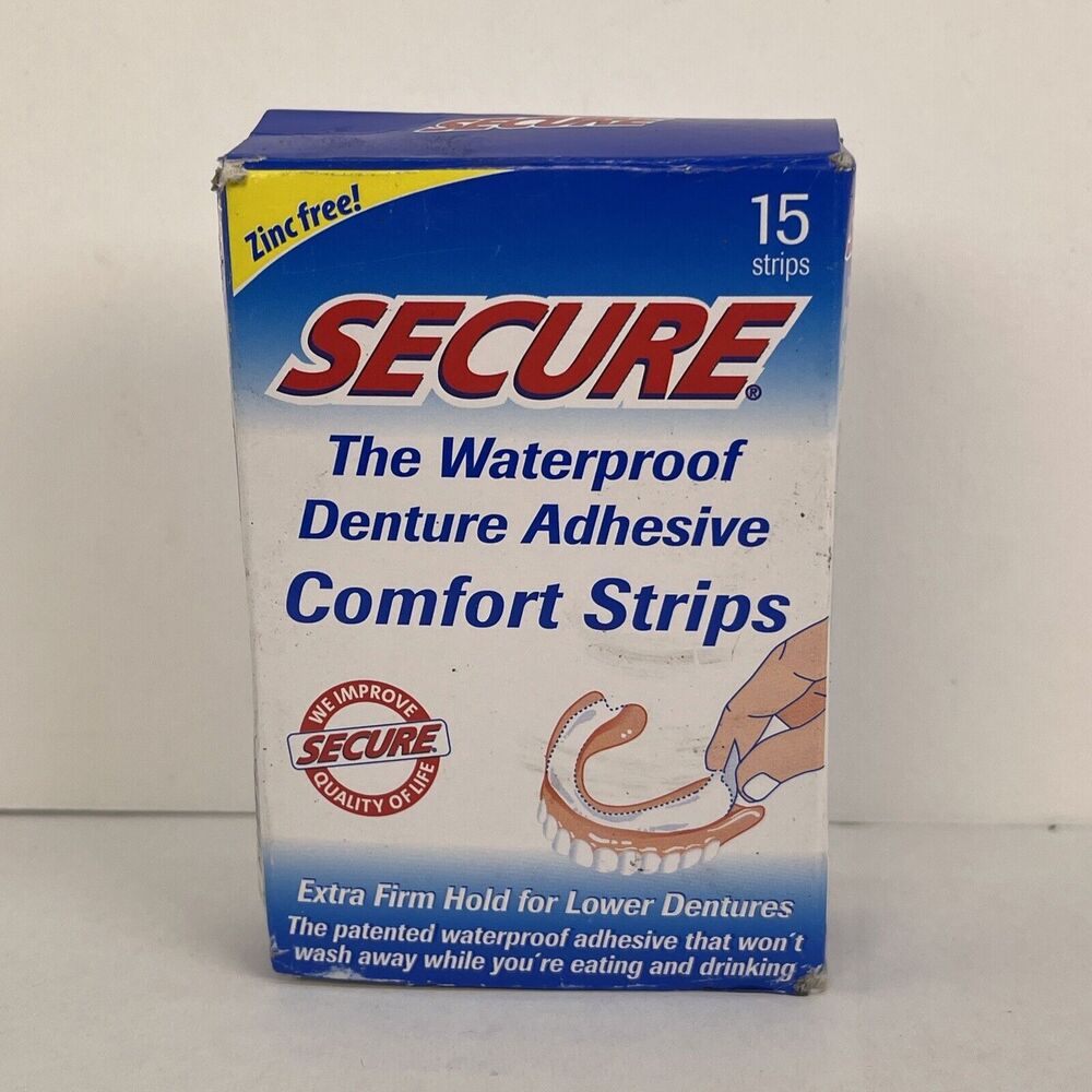 Secure Comfort Strips Waterproof Denture Adhesive - Zinc Free - Extra Firm Hold